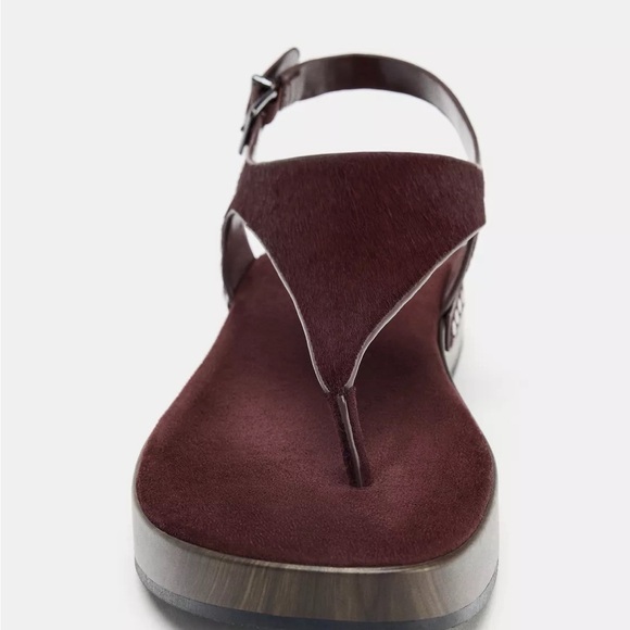 NEW Zara Studded Leather Sandals in Burgundy Red - US 10 - Picture 2 of 6